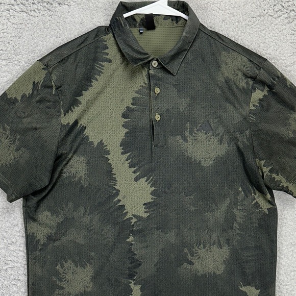 Adidas Mens Golf Polo Shirt Medium Green Camouflage Short Sleeve Rugby Stretch